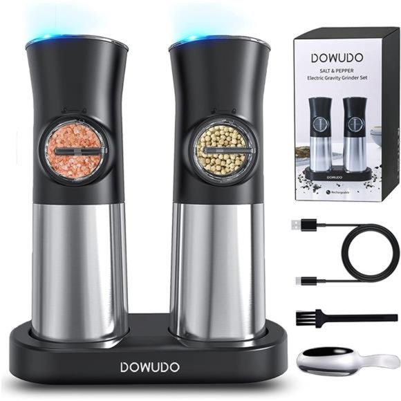 Gravity Electric Salt and Pepper Grinder Set, Automatic Salt Pepper Mill